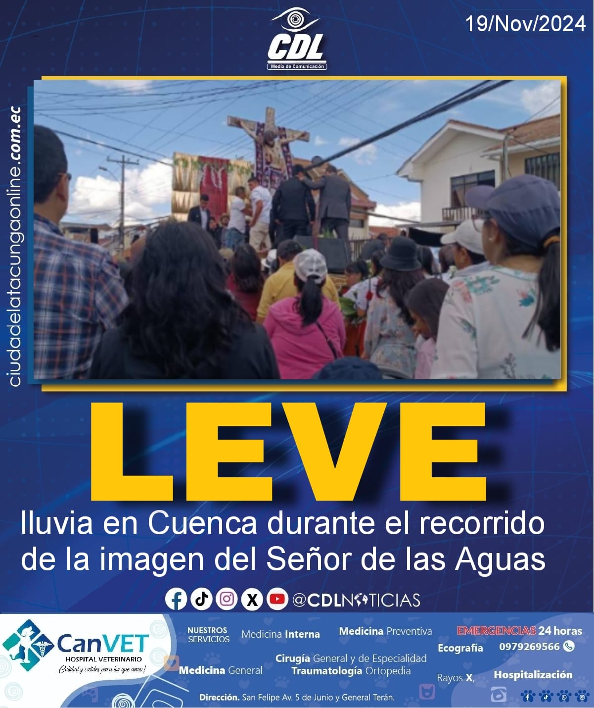 Leve lluvia en Cuenca durante el recorrido de la imagen del Señor de las Aguas