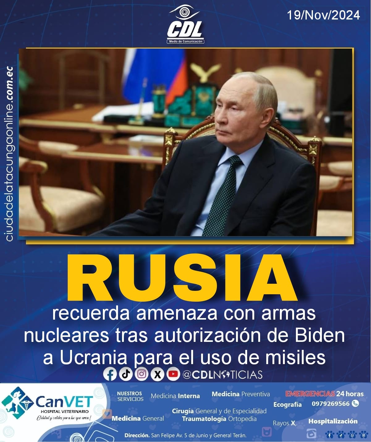 Rusia recuerda amenaza con armas nucleares tras autorización de Biden a Ucrania para el uso de misiles