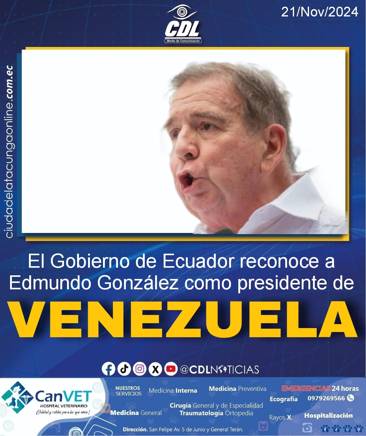 El Gobierno de Ecuador reconoce a Edmundo González como presidente de Venezuela