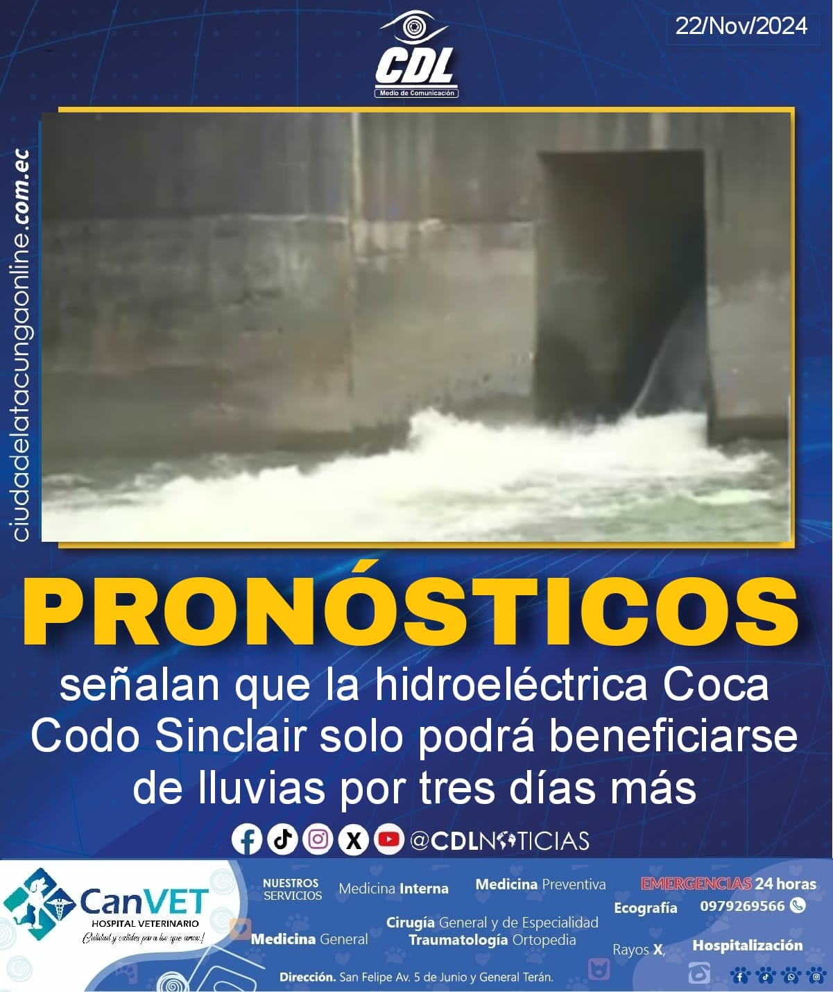 Los pronósticos señalan que la hidroeléctrica Coca Codo Sinclair solo podrá beneficiarse de lluvias por tres días más
