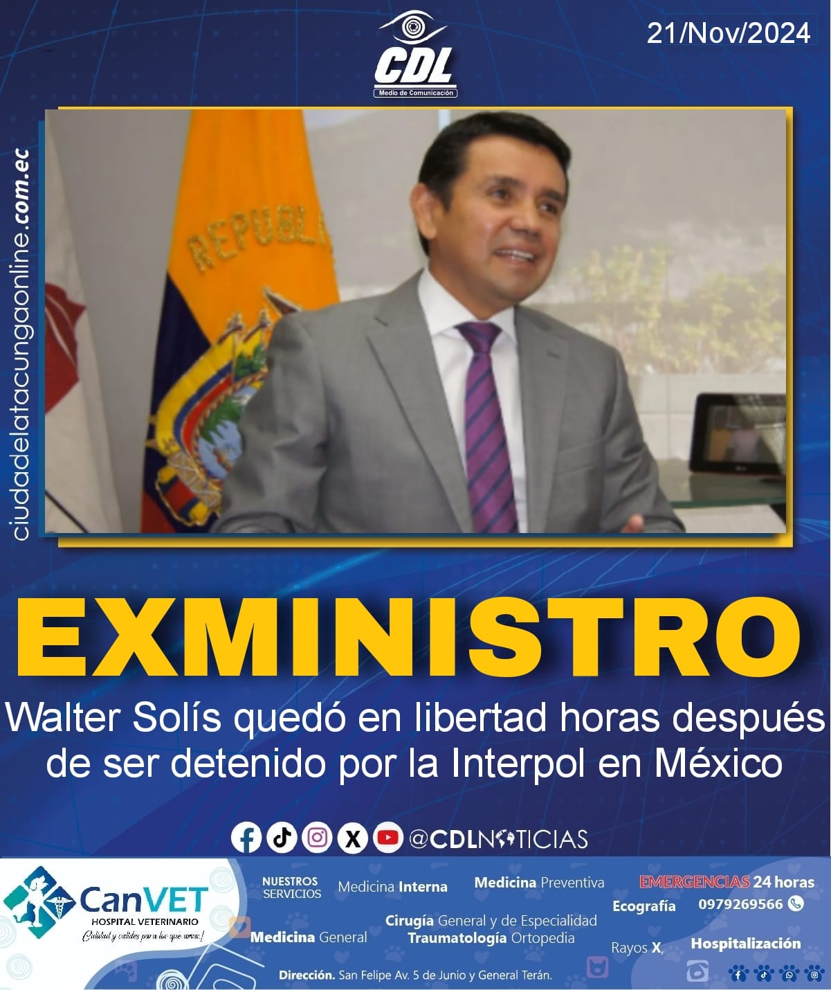 Exministro Walter Solís quedó en libertad horas después de ser detenido por la Interpol en México