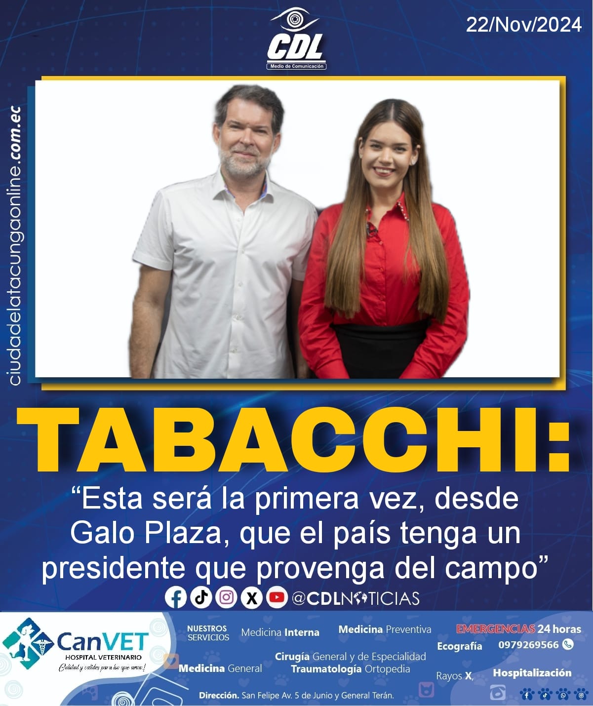 Tabacchi: “Esta será la primera vez, desde Galo Plaza, que el país tenga un presidente que provenga del campo.”