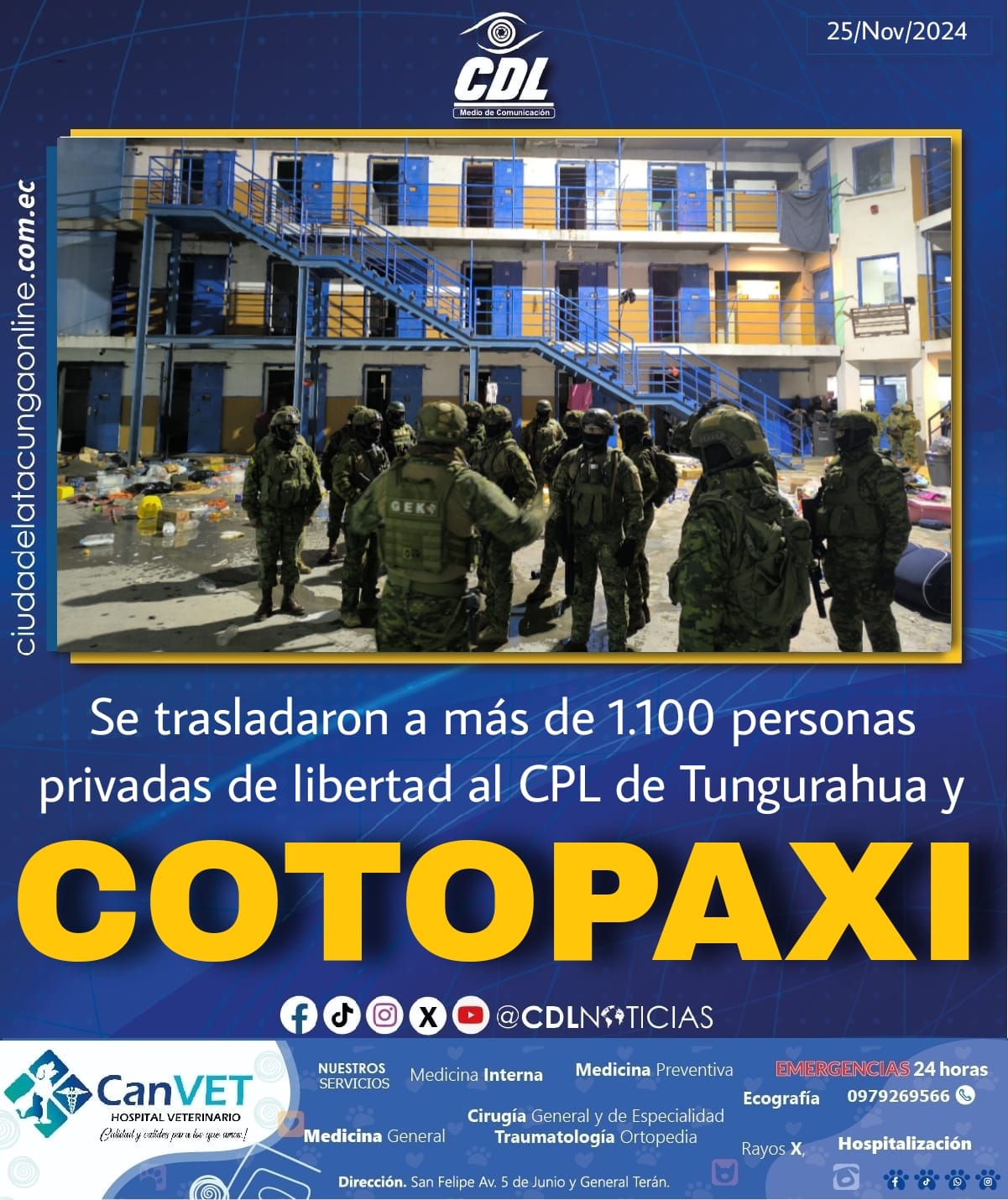 Se trasladaron a más de 1.100 personas privadas de libertad al CPL de Tungurahua y Cotopaxi