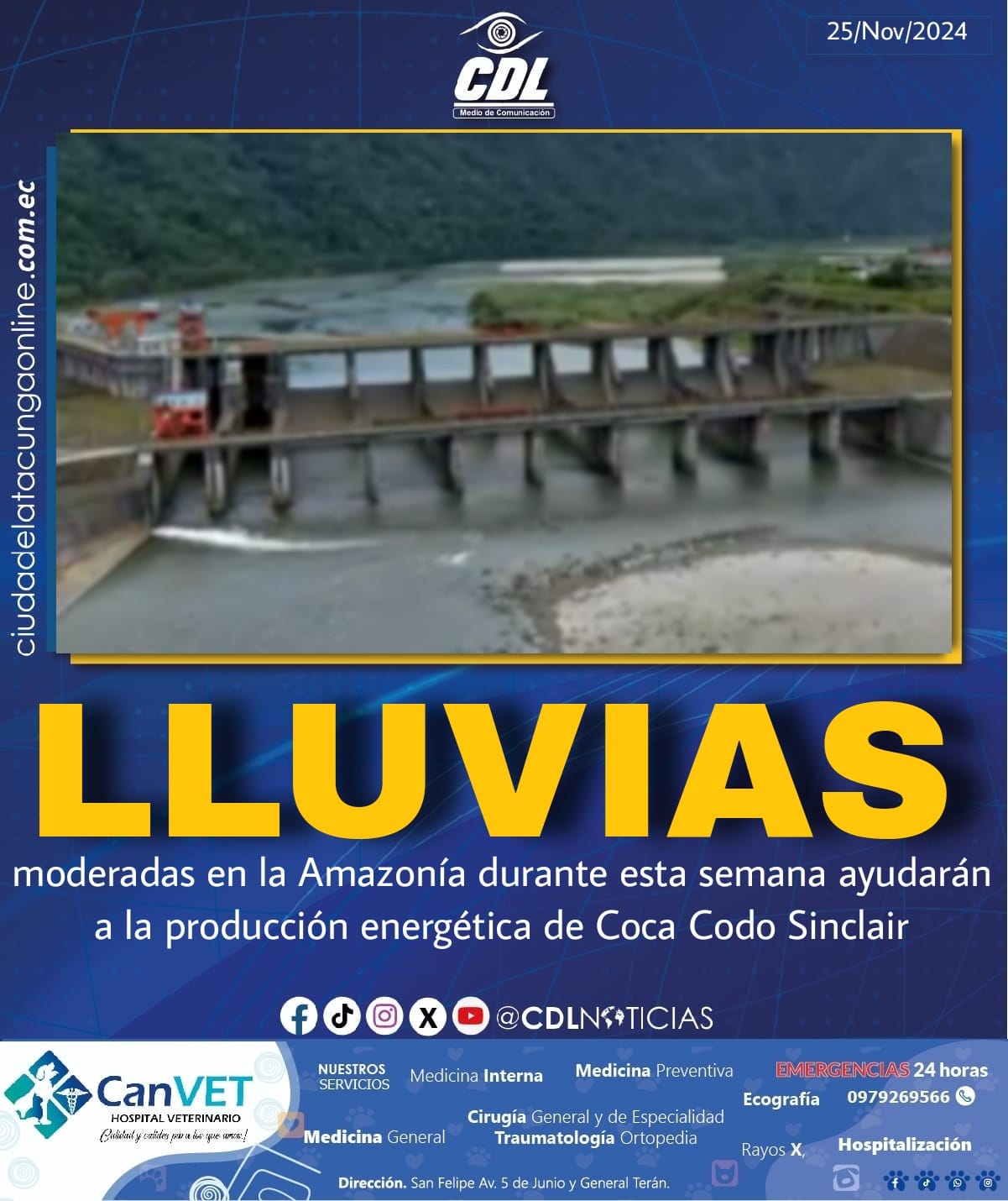Lluvias moderadas en la Amazonía durante esta semana ayudarán a la producción energética de Coca Codo Sinclair