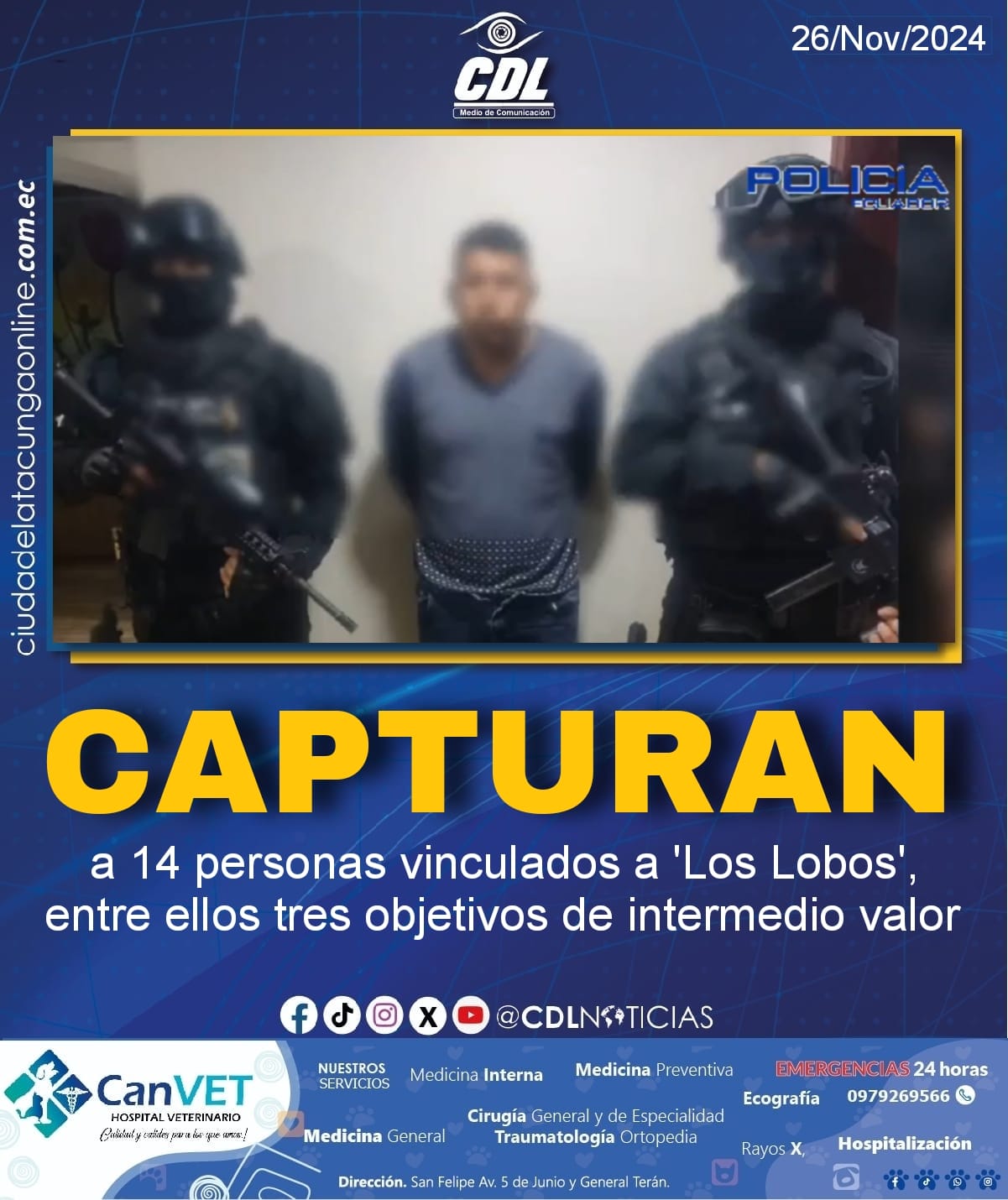 Golpe al crimen organizado: Capturan a 14 personas vinculados a ‘Los Lobos’, entre ellos tres objetivos de intermedio valor