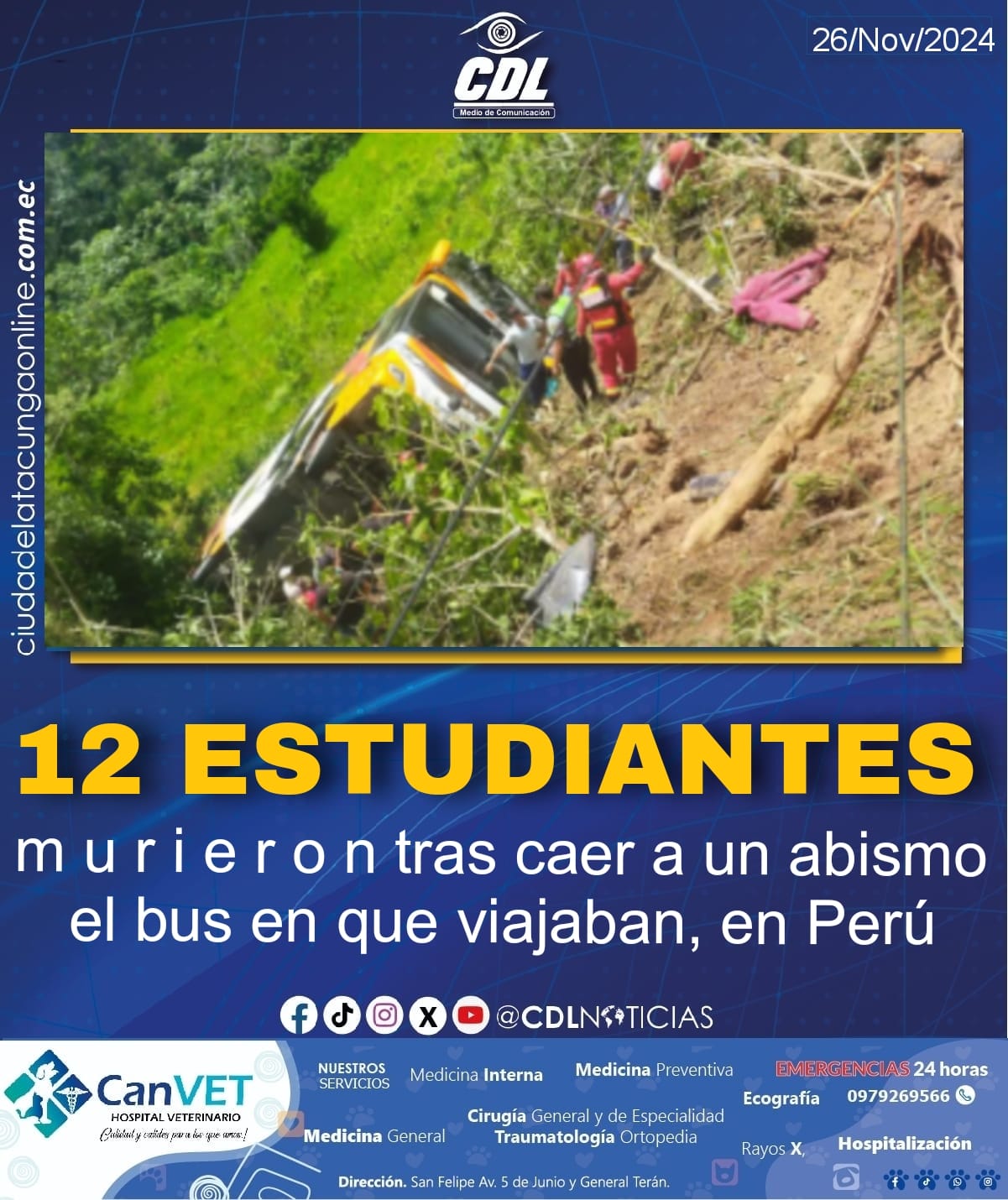 12 estudiantes murieron tras caer a un abismo el bus en que viajaban en Perú