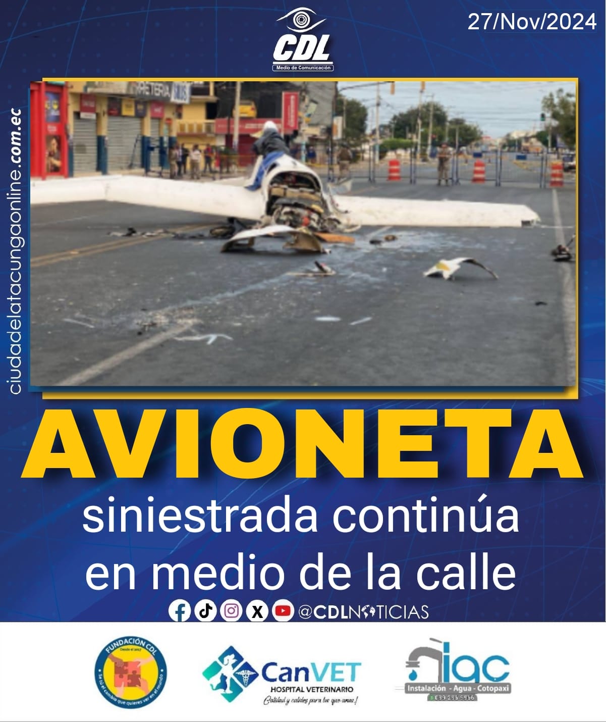 Santa Elena: La avioneta siniestrada continúa en medio de la calle