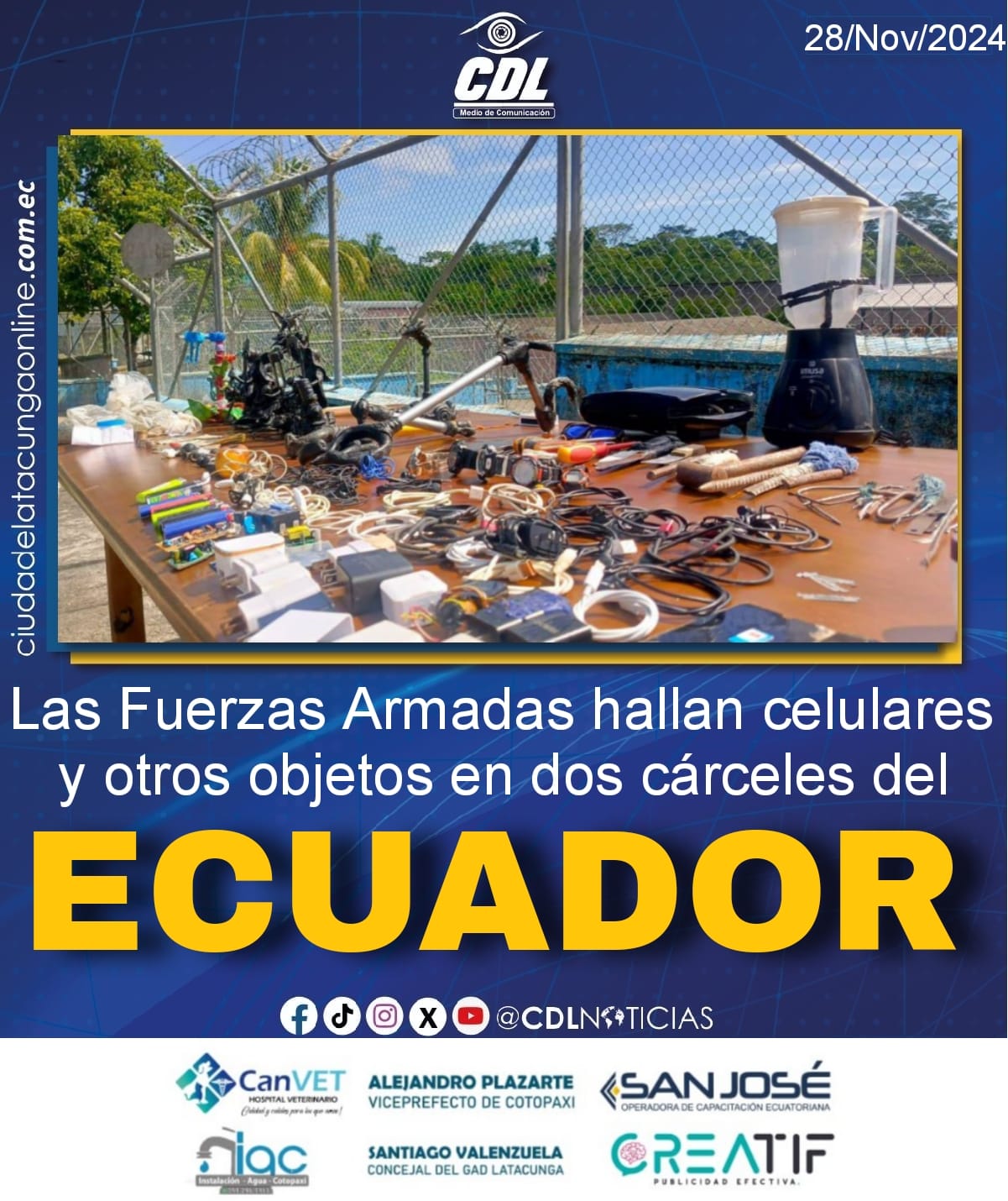 Las Fuerzas Armadas hallan celulares y otros objetos en dos cárceles del Ecuador