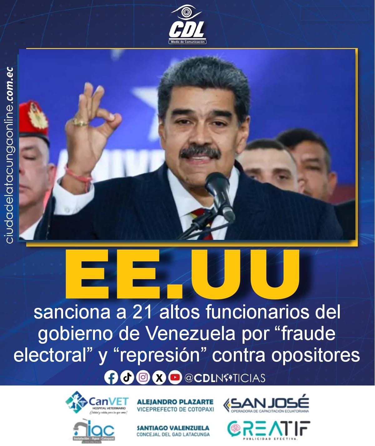 EE. UU. sanciona a 21 altos funcionarios del gobierno de Venezuela por “fraude electoral” y “represión” contra opositores