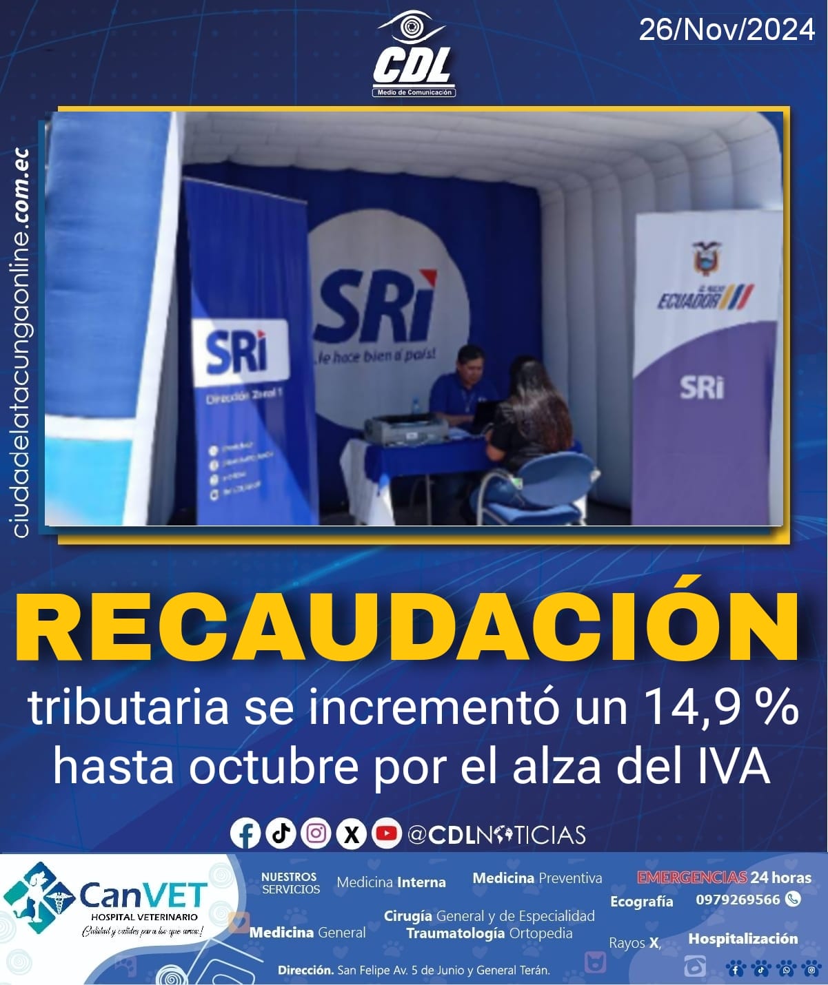 La recaudación tributaria se incrementó un 14,9 % hasta octubre por el alza del IVA
