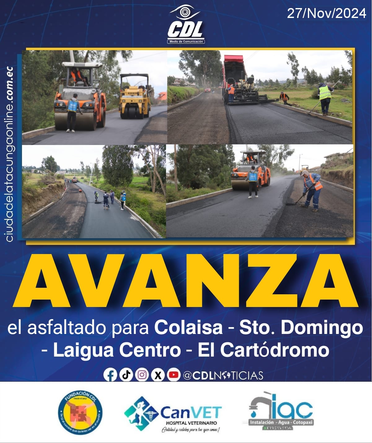 Avanza el asfaltado para 𝗖𝗼𝗹𝗮𝗶𝘀𝗮 – 𝗦𝘁𝗼. 𝗗𝗼𝗺𝗶𝗻𝗴𝗼 – 𝗟𝗮𝗶𝗴𝘂𝗮 𝗖𝗲𝗻𝘁𝗿𝗼 – 𝗘𝗹 𝗖𝗮𝗿𝘁ó𝗱𝗿𝗼𝗺𝗼