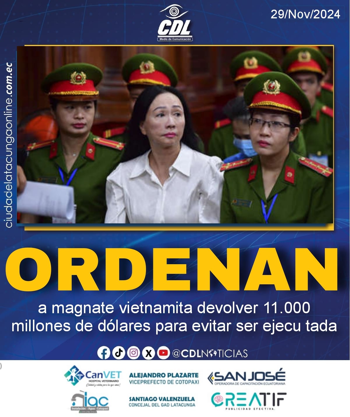 Ordenan a magnate vietnamita devolver 11.000 millones de dólares para evitar ser ejecu tada