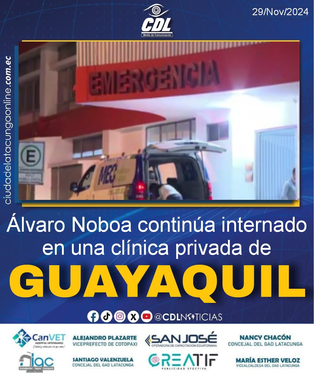 Álvaro Noboa continúa internado en una clínica privada de Guayaquil