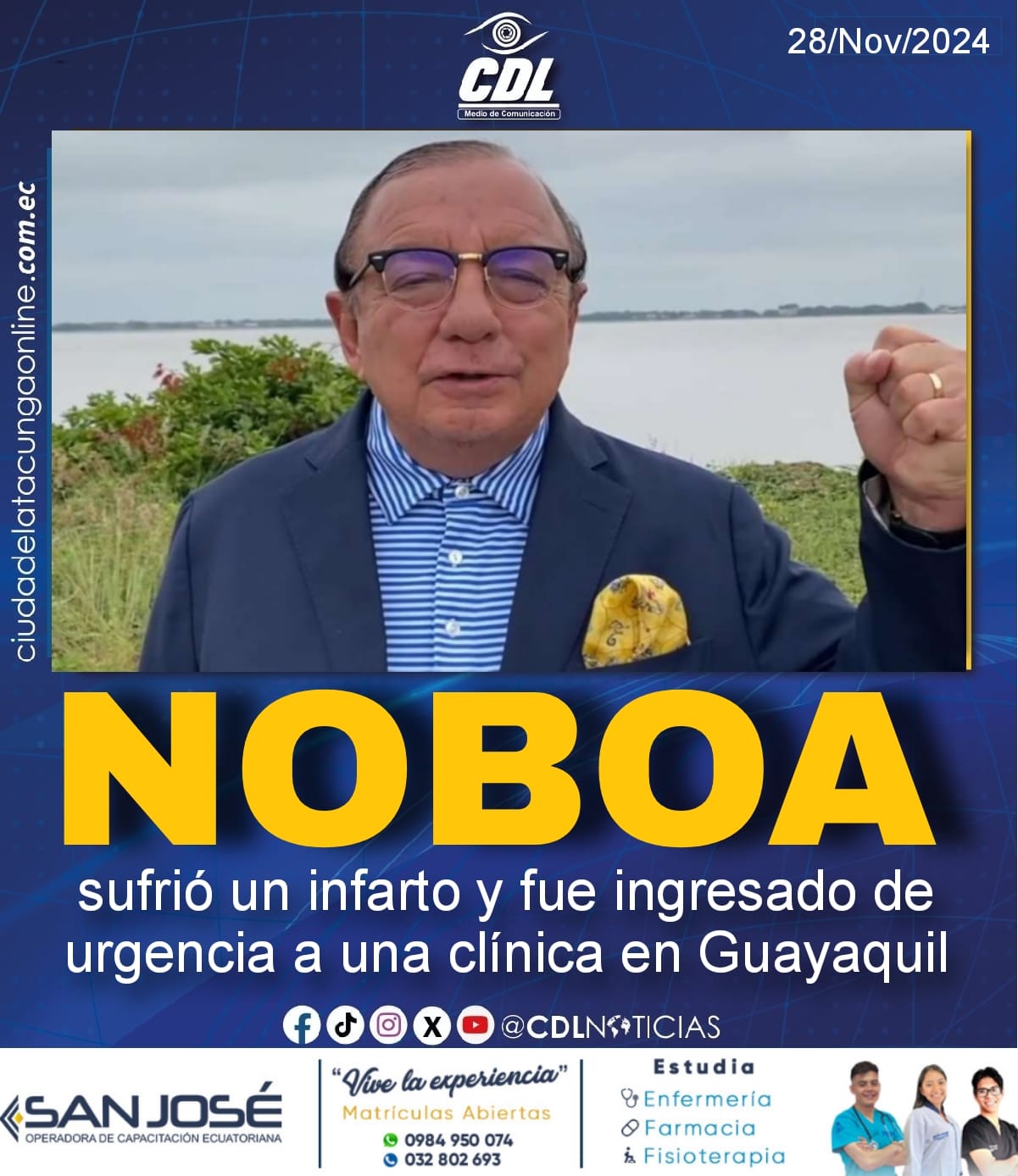 Álvaro Noboa sufrió un infarto y fue ingresado de urgencia a una clínica en Guayaquil