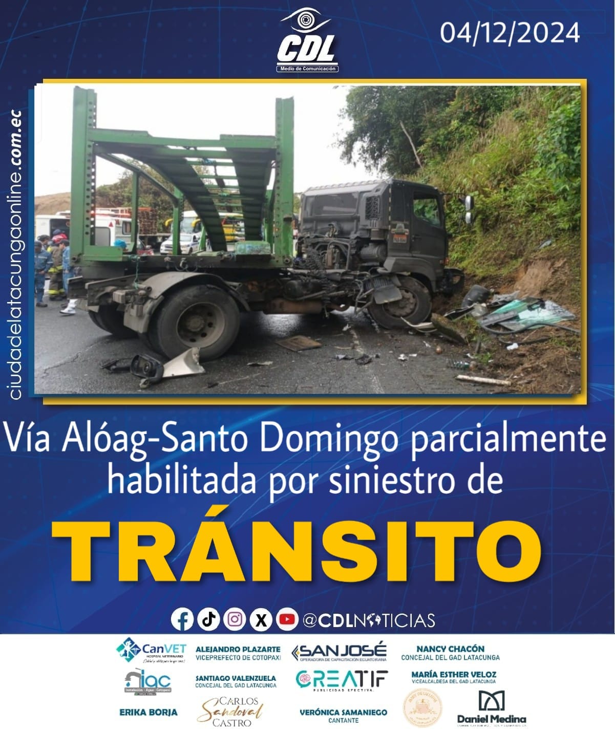 Vía Alóag-Santo Domingo, parcialmente habilitada por siniestro de tránsito