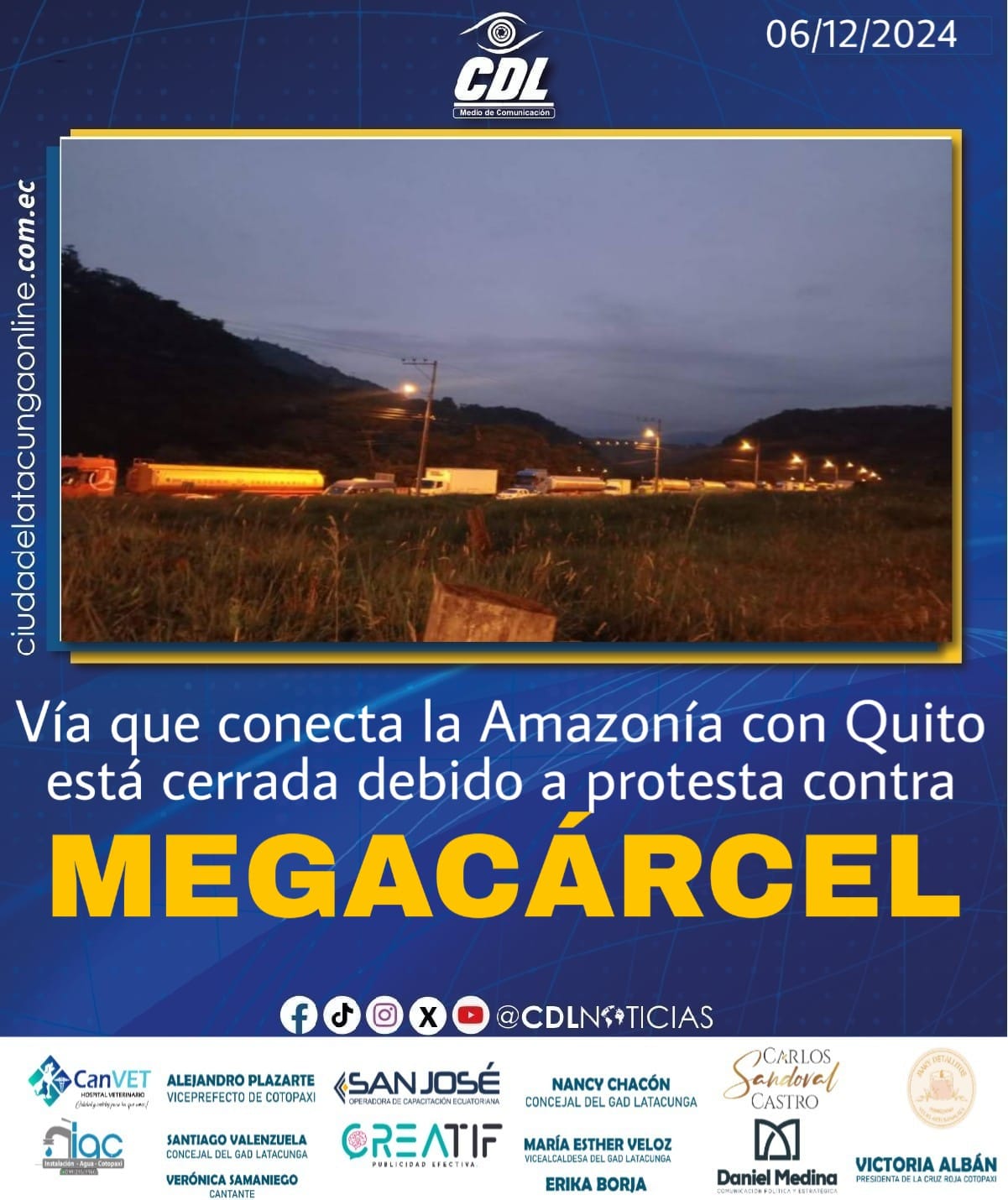 Vía que conecta la Amazonía con Quito está cerrada debido a protesta contra megacárcel