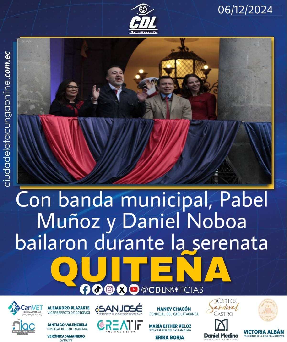 Con banda municipal, Pabel Muñoz y Daniel Noboa bailaron durante la serenata quiteña