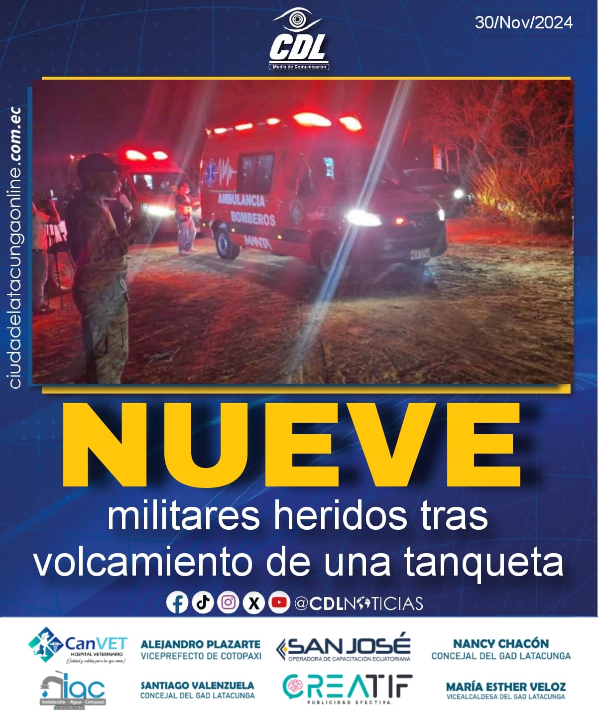Manabí: Nueve militares heridos tras volcamiento de una tanqueta