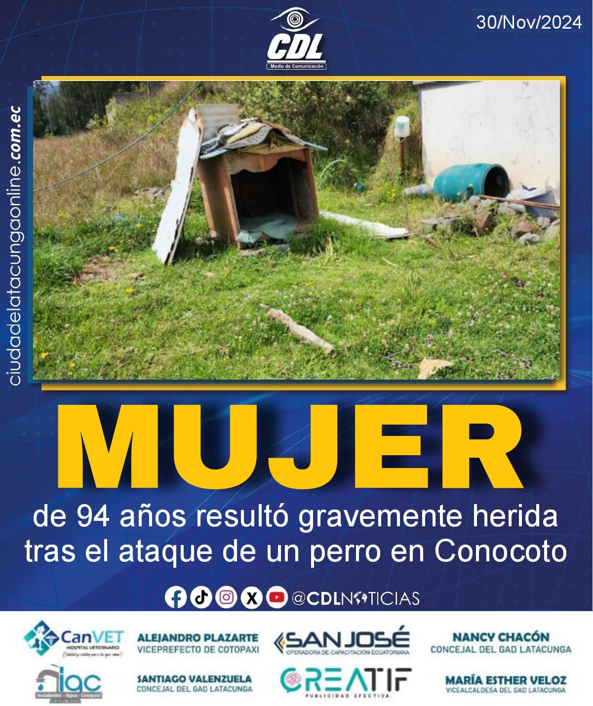Quito | Una mujer de 94 años resultó gravemente herida tras el ataque de un perro en Conocoto