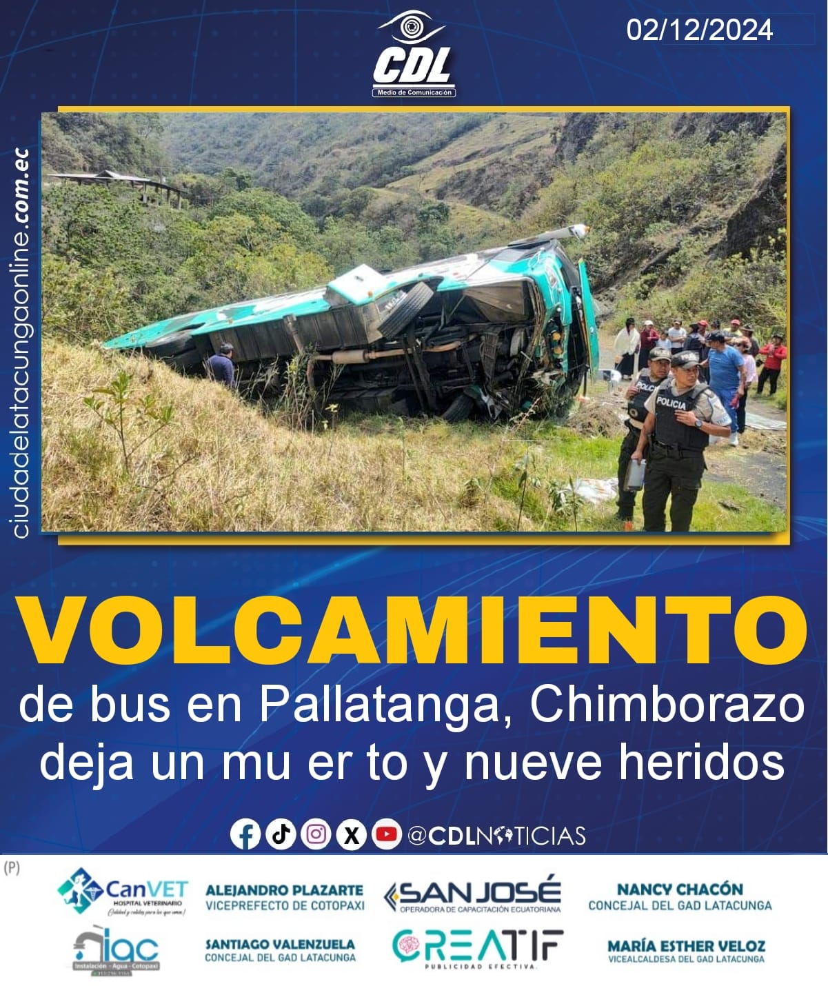 Un volcamiento de bus en Pallatanga, Chimborazo deja un mu er to y nueve heridos