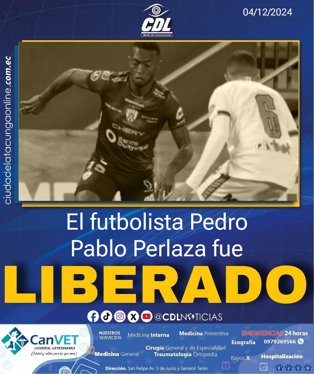 El futbolista Pedro Pablo Perlaza fue liberado en Esmeraldas