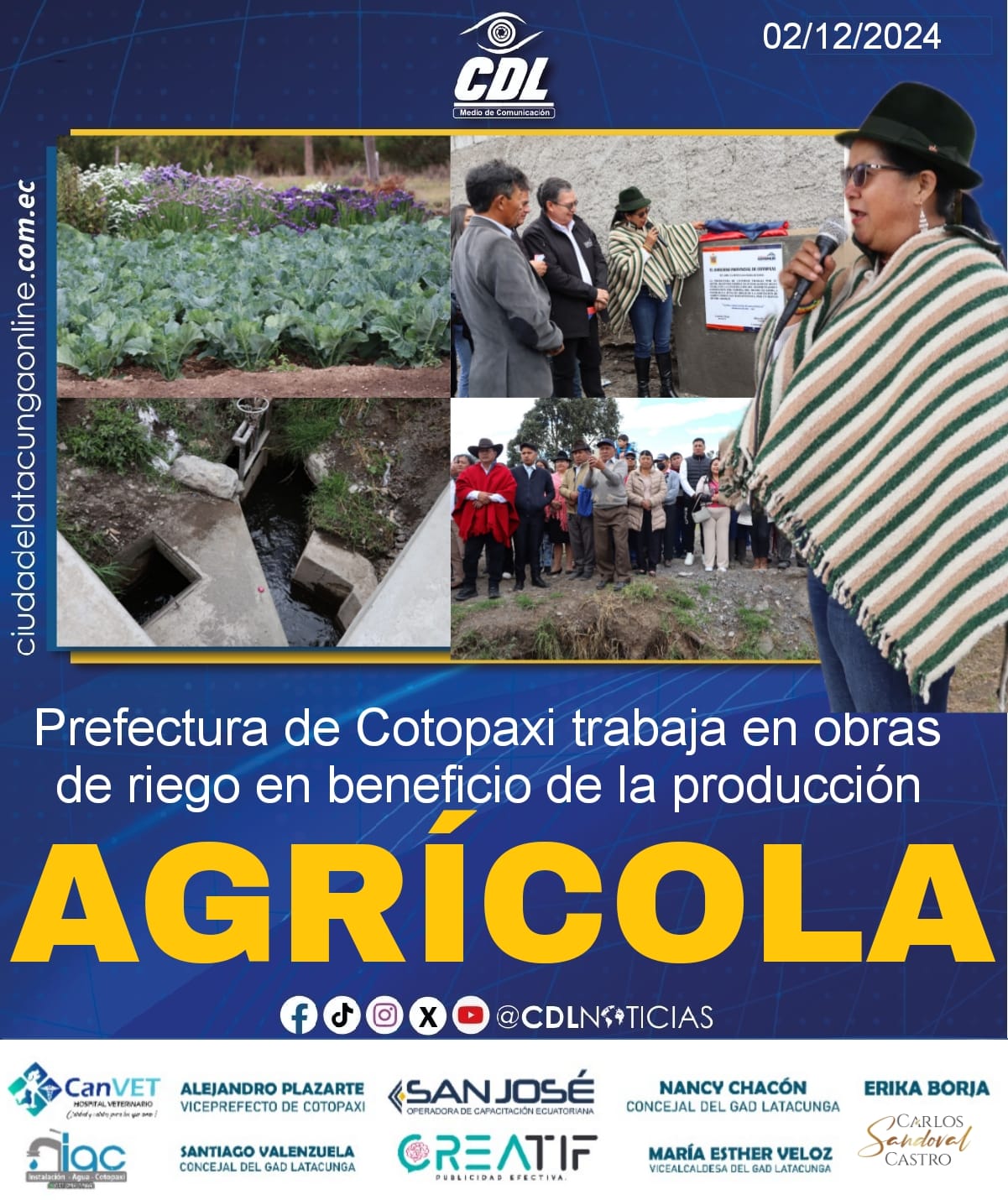 Prefectura de Cotopaxi trabaja en obras de riego en beneficio de la producción agrícola