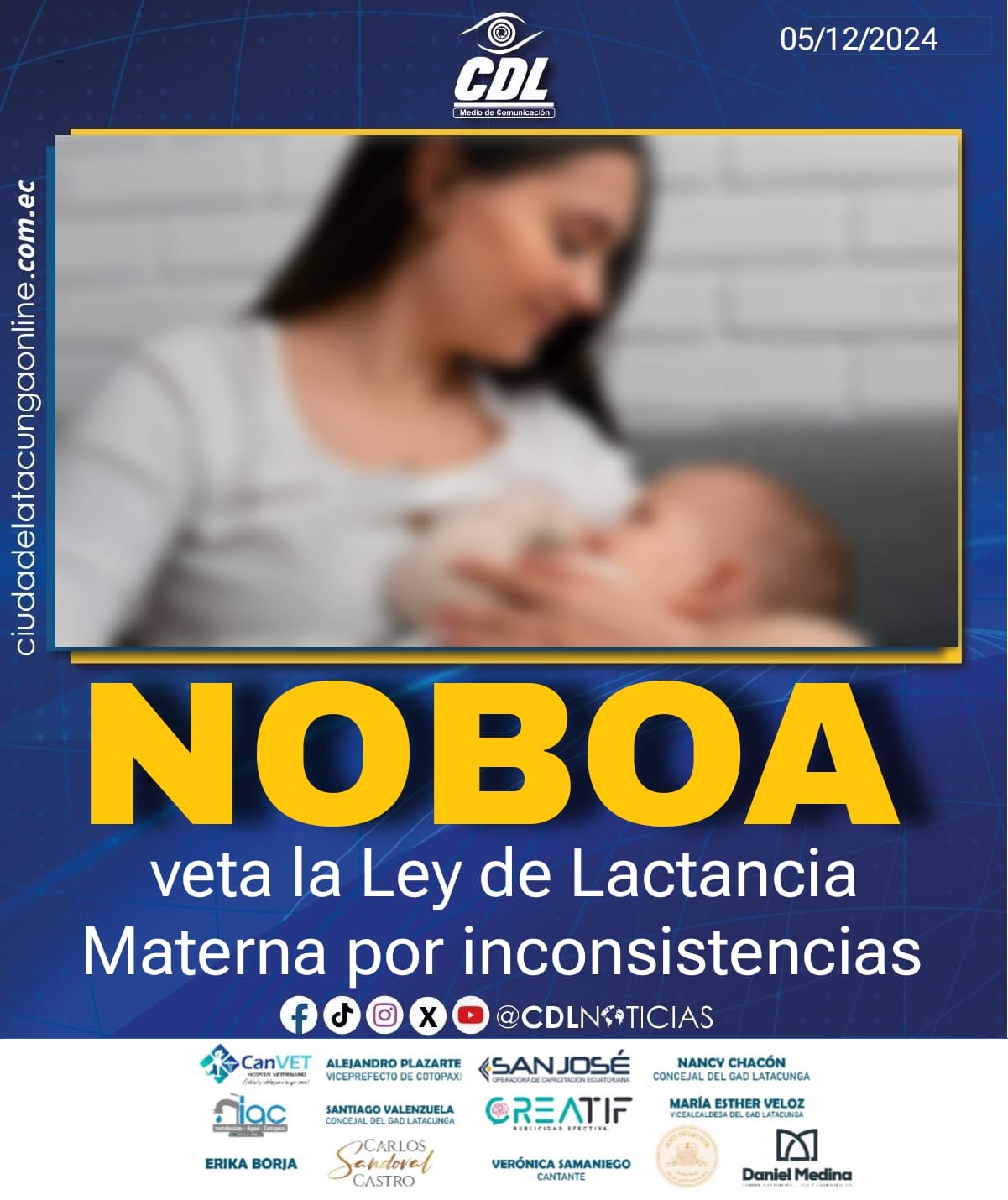 Presidente Noboa veta la Ley de Lactancia Materna por inconsistencias