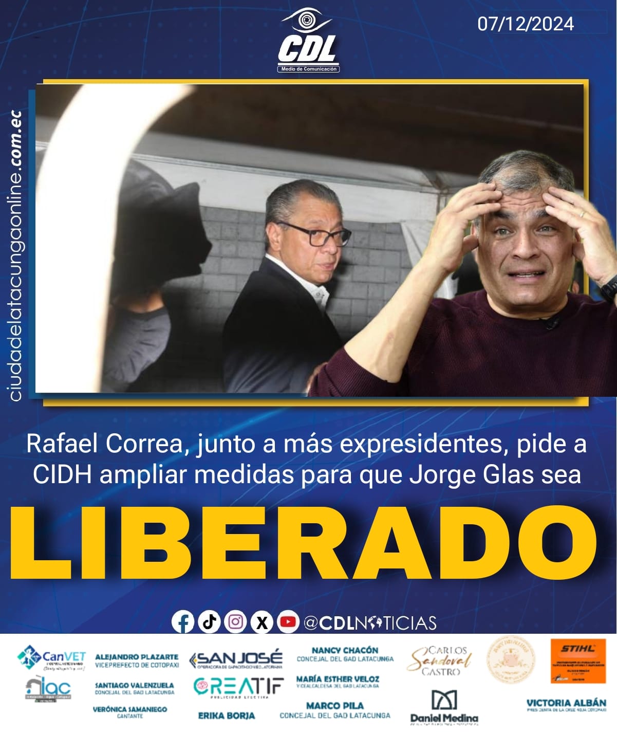 Rafael Correa, junto a más expresidentes, pide a CIDH ampliar medidas para que Jorge Glas sea liberado