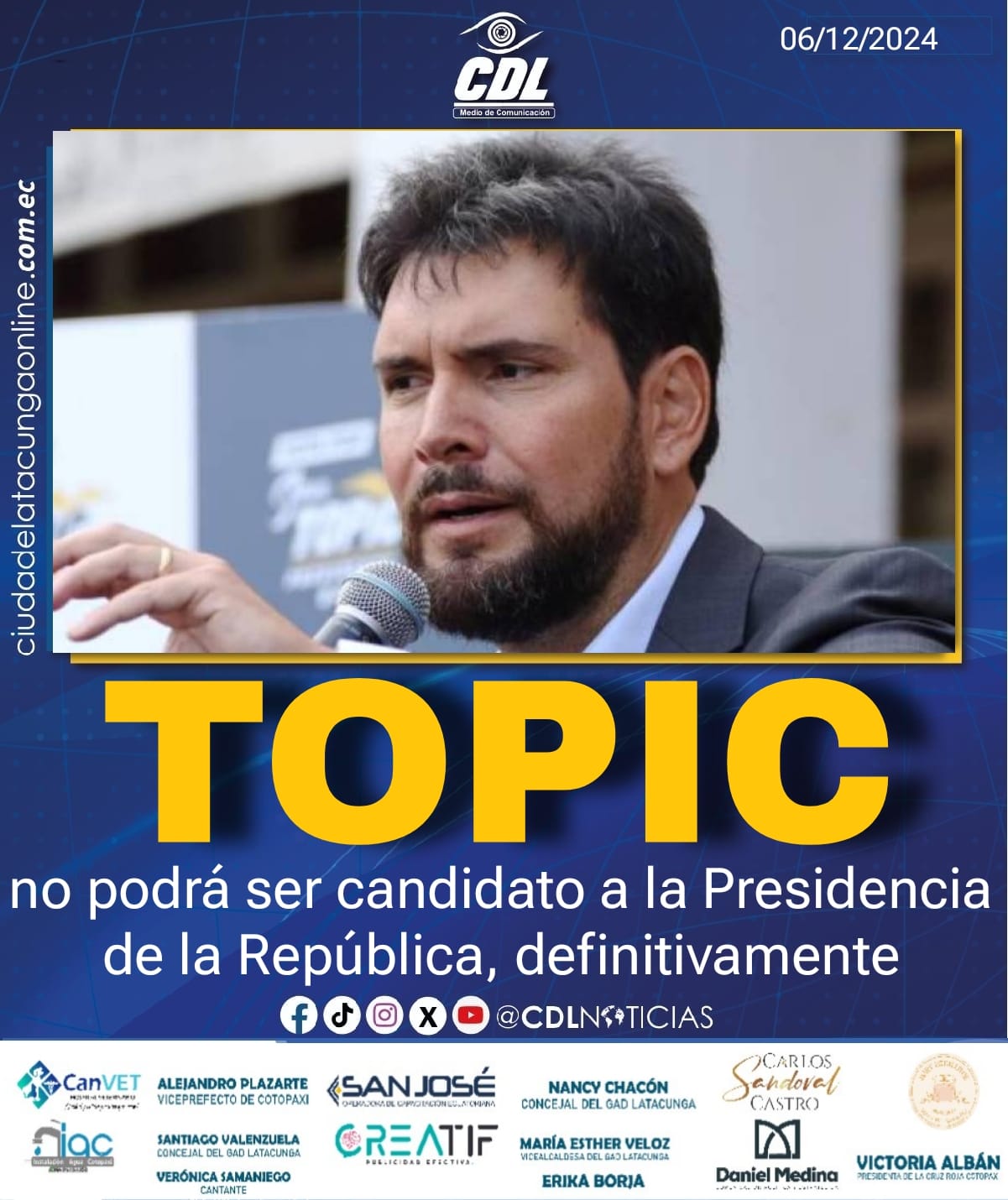 Jan Topic no podrá ser candidato a la Presidencia de la República, definitivamente