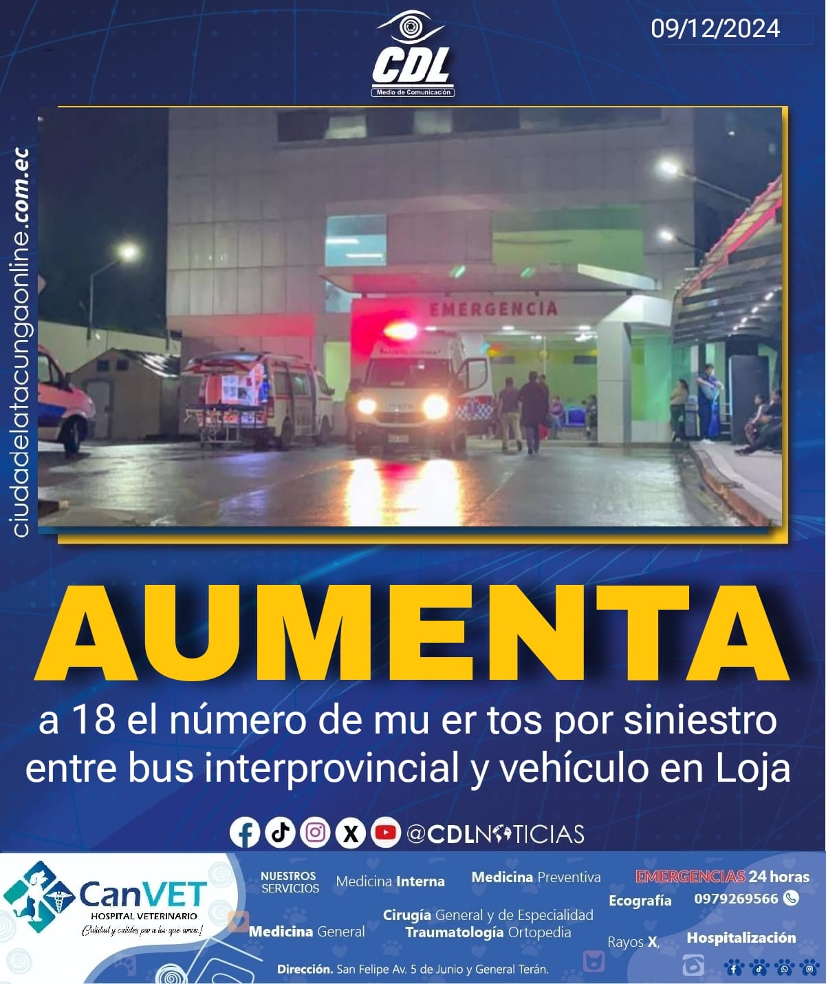 Aumenta a 18 el número de mu er tos por siniestro entre bus interprovincial y vehículo en Loja