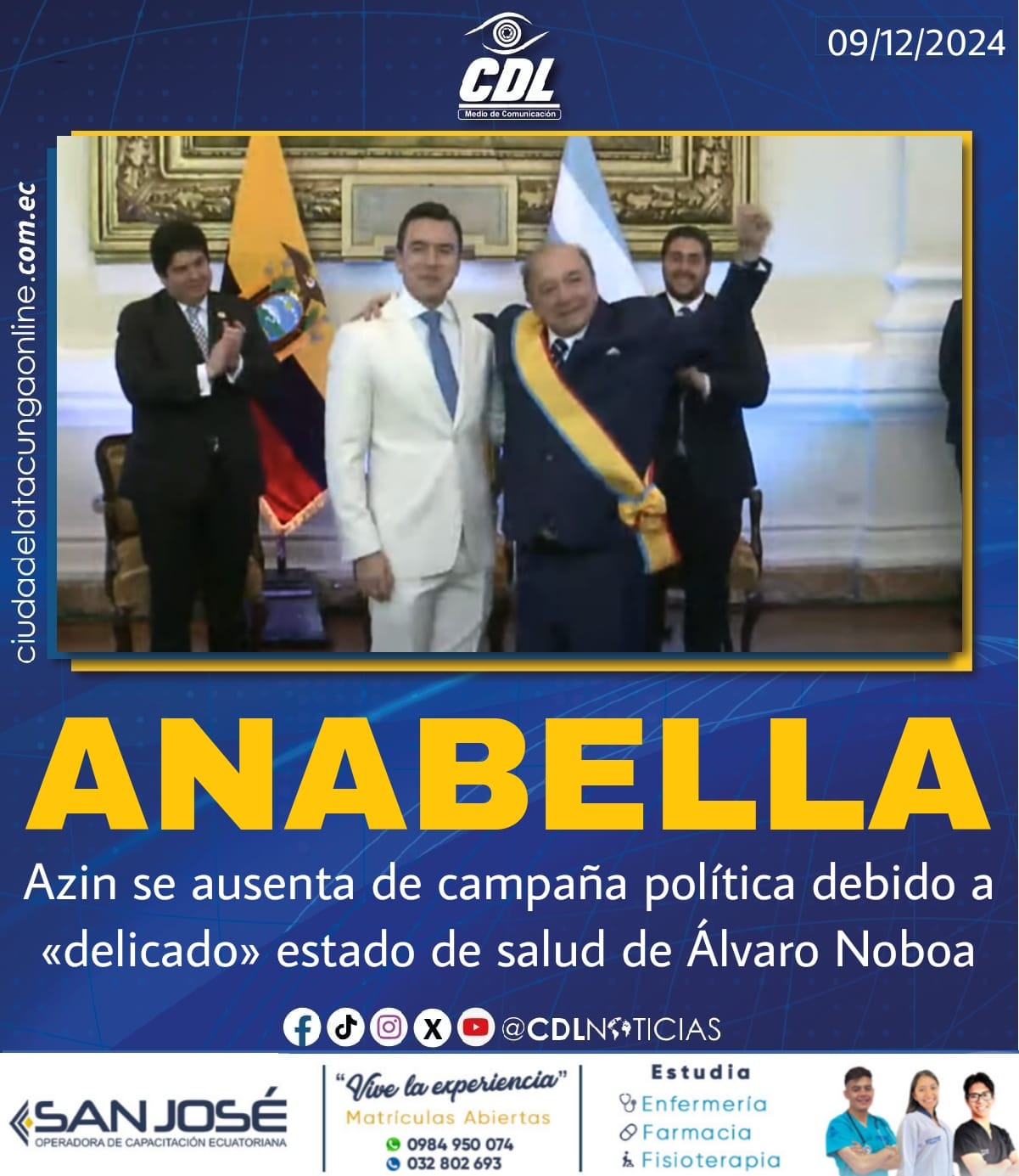 Anabella Azin se ausenta de campaña política debido a «delicado» estado de salud de Álvaro Noboa