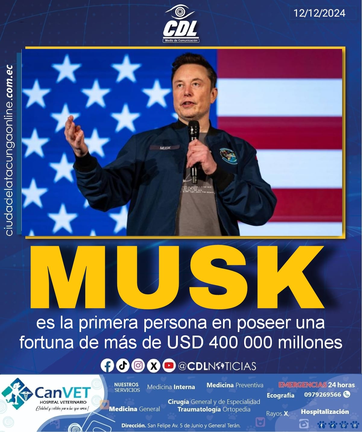 Elon Musk es la primera persona en poseer una fortuna de más de USD 400 000 millones