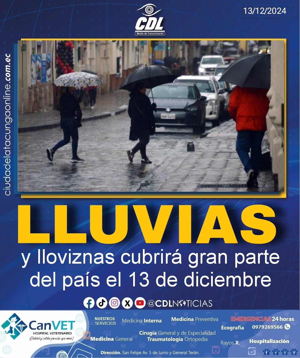 Clima en Ecuador: lluvias y lloviznas cubrirá gran parte del país el 13 de diciembre