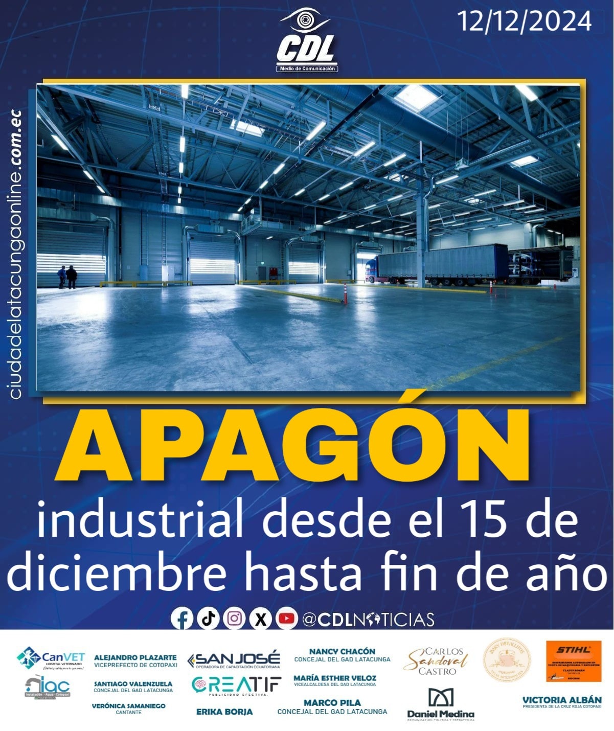 Apagón industrial desde el 15 de diciembre hasta fin de año