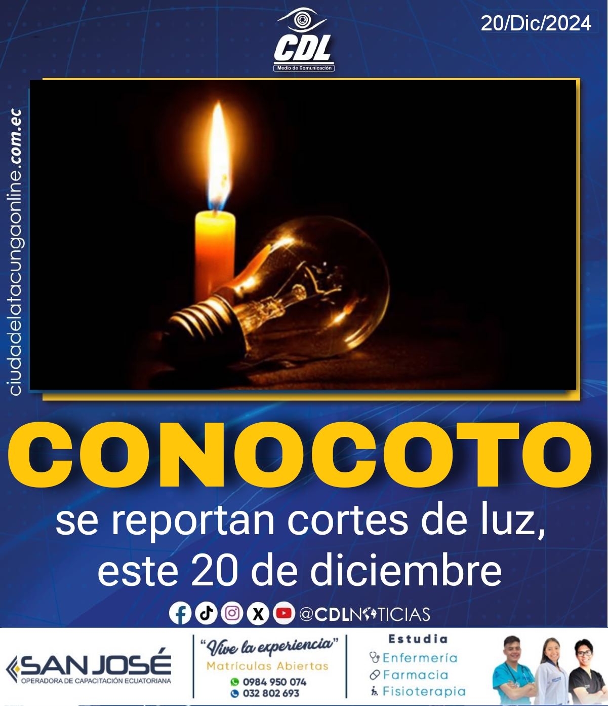 En Conocoto se reportan cortes de luz, este 20 de diciembre