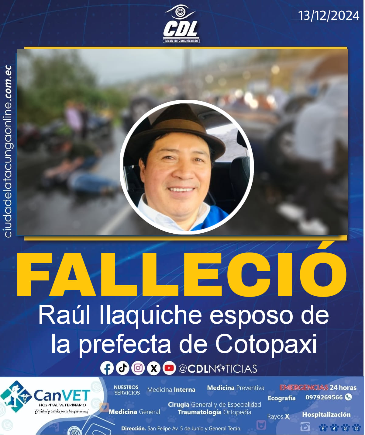 Falleció Raul Ilaquiche esposo de la prefecta de Cotopaxi tras siniestro de tránsito en Tambillo