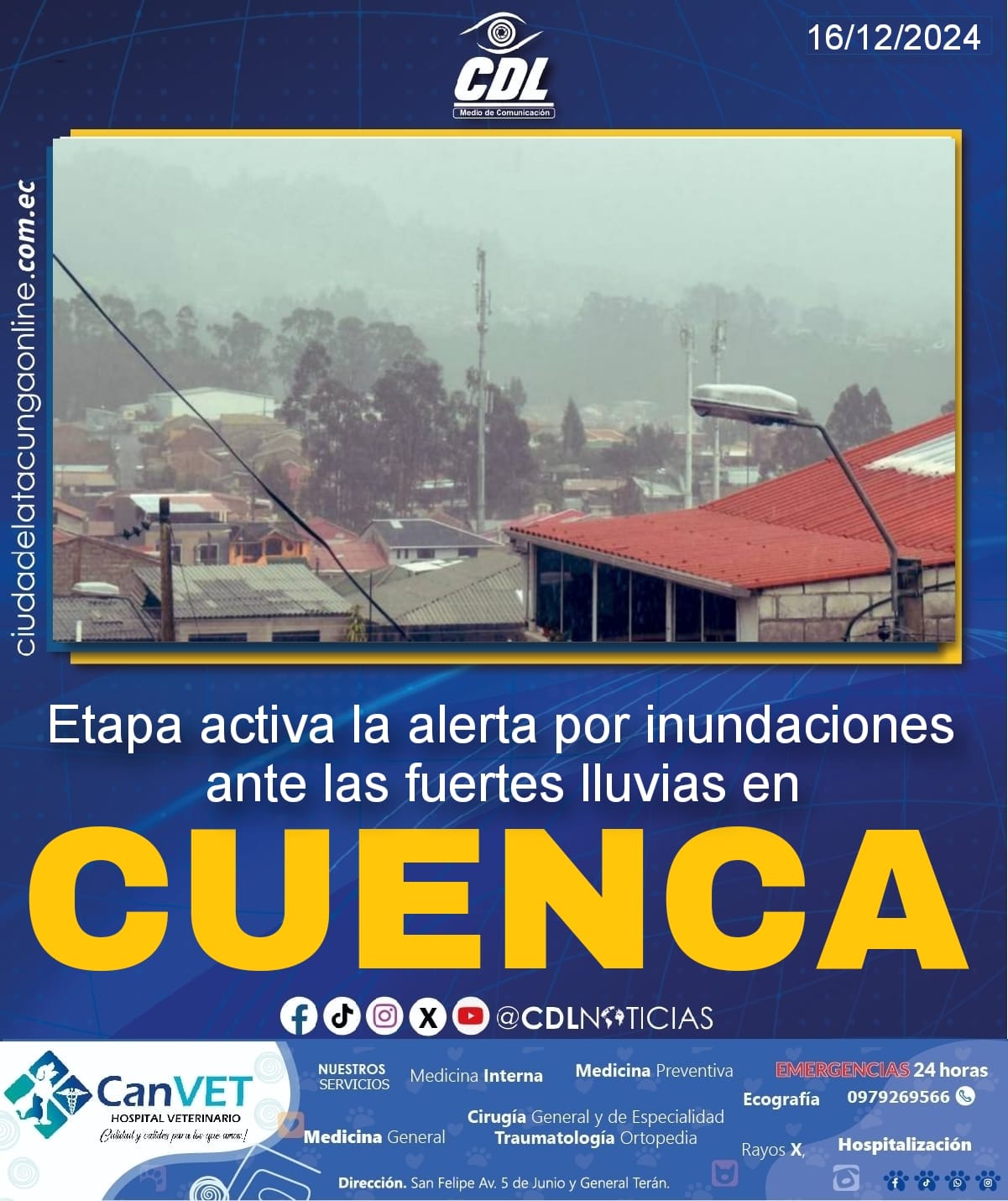 Etapa activa la alerta por inundaciones ante las fuertes lluvias en Cuenca