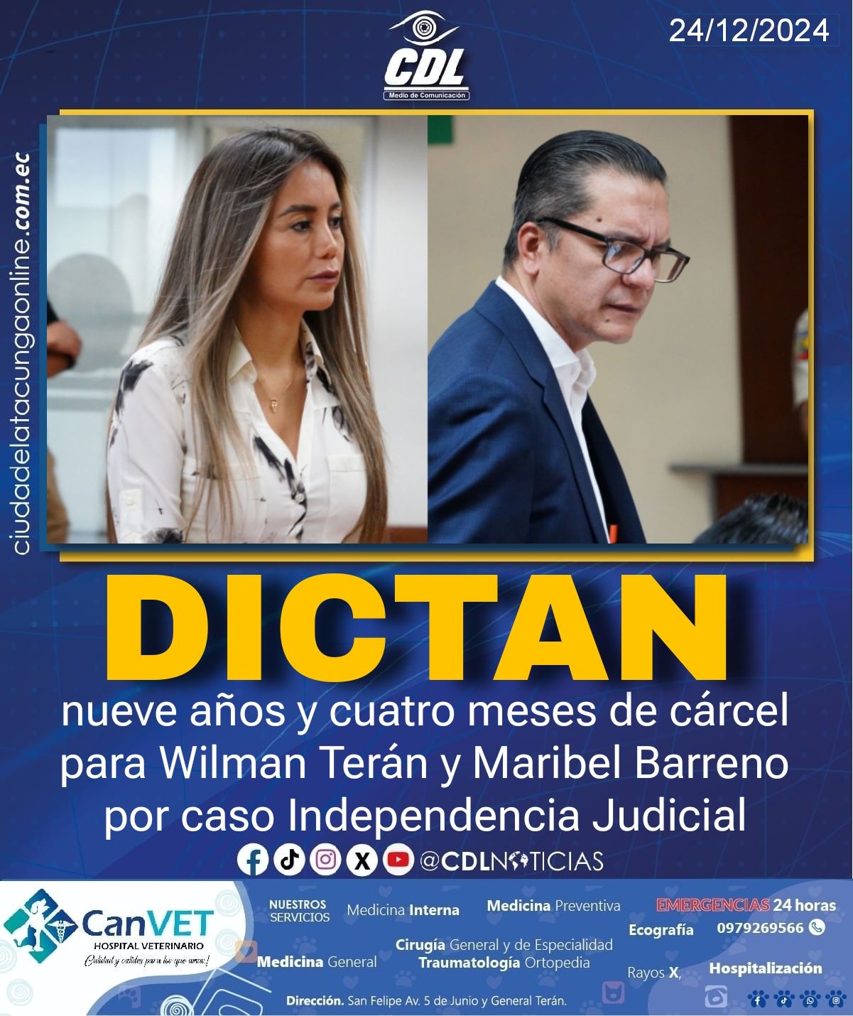 Dictan nueve años y cuatro meses de cárcel para Wilman Terán y Maribel Barreno por caso Independencia Judicial