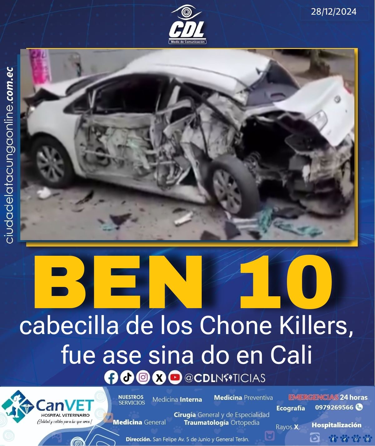 Alias Ben 10, cabecilla de los Chone Killers, fue ase sina do en Cali