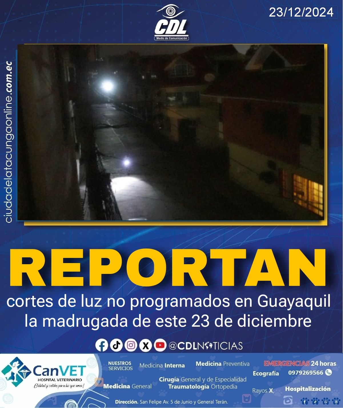 Reportan cortes de luz no programados en Guayaquil la madrugada de este 23 de diciembre