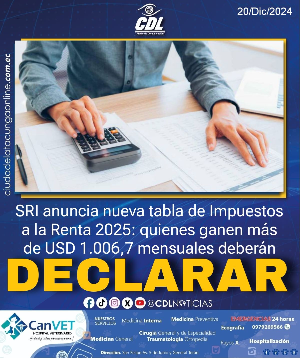 SRI anuncia nueva tabla de Impuestos a la Renta 2025: quienes ganen más de USD 1.006,7 mensuales deberán declarar