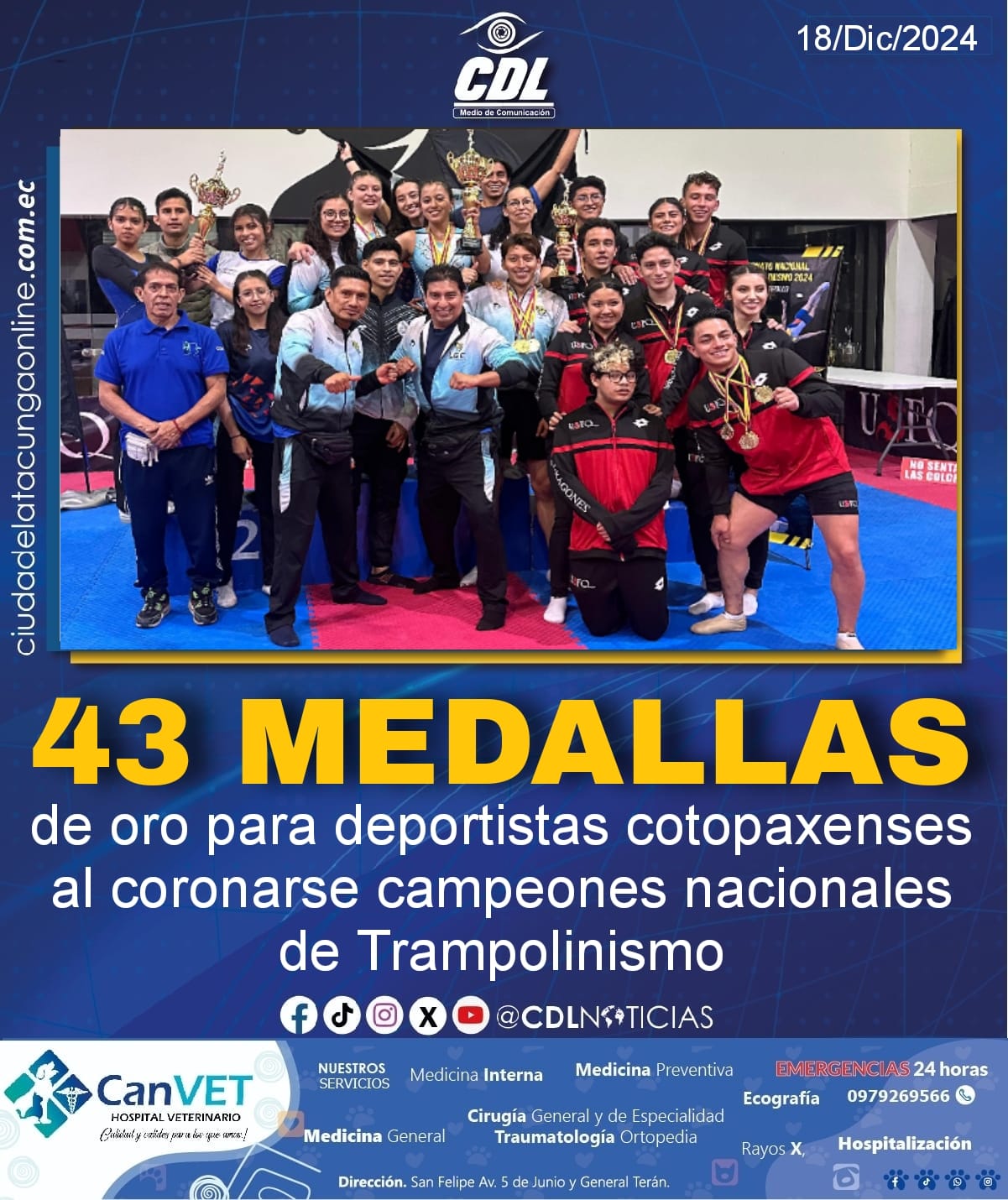 43 medallas de oro para deportistas cotopaxenses al coronarse campeones nacionales de Trampolinismo