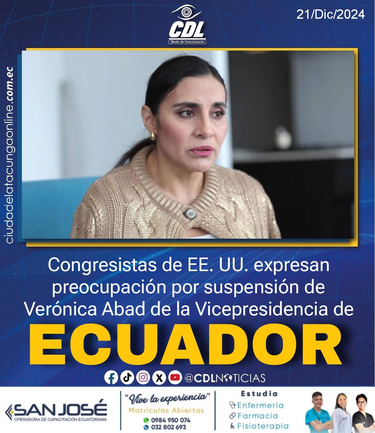 Congresistas de EE. UU. expresan preocupación por suspensión de Verónica Abad de la Vicepresidencia de Ecuador