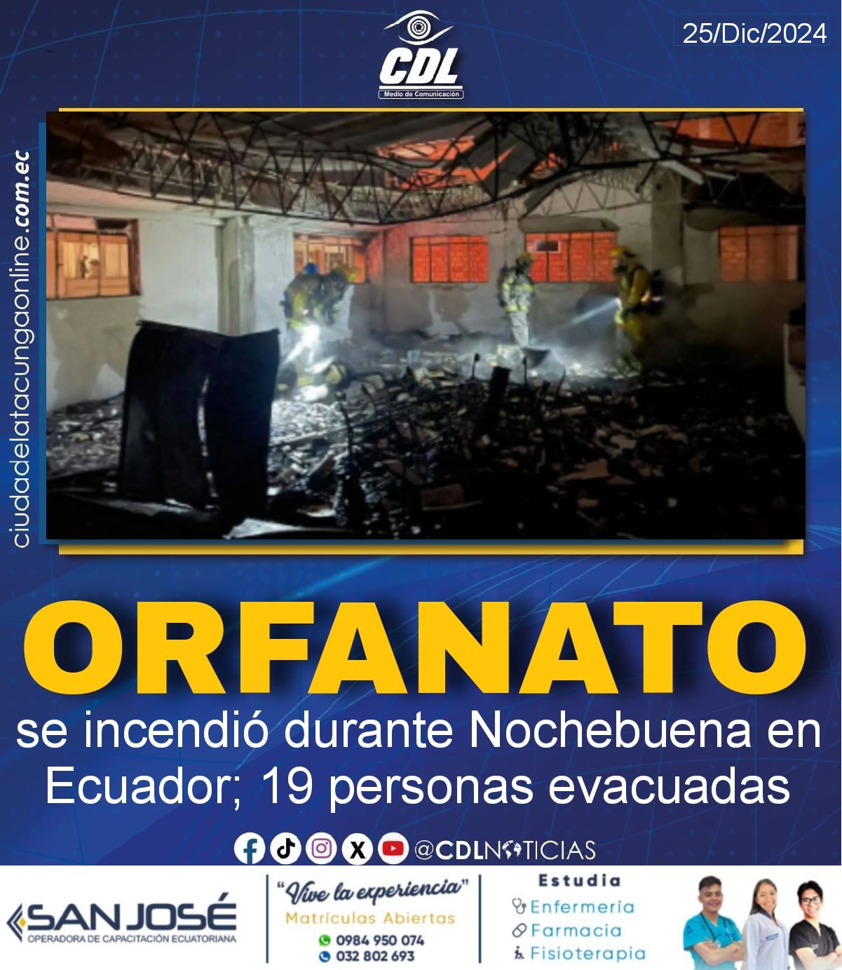 Orfanato se incendió durante Nochebuena en Ecuador; 19 personas evacuadas