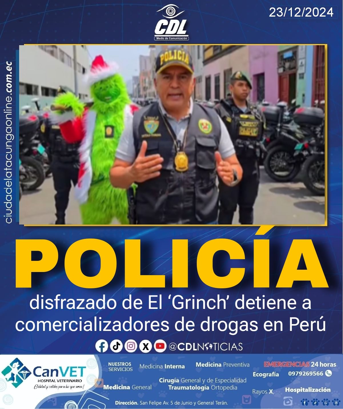 Policía disfrazado de El ‘Grinch’ detiene a comercializadores de drogas en Perú