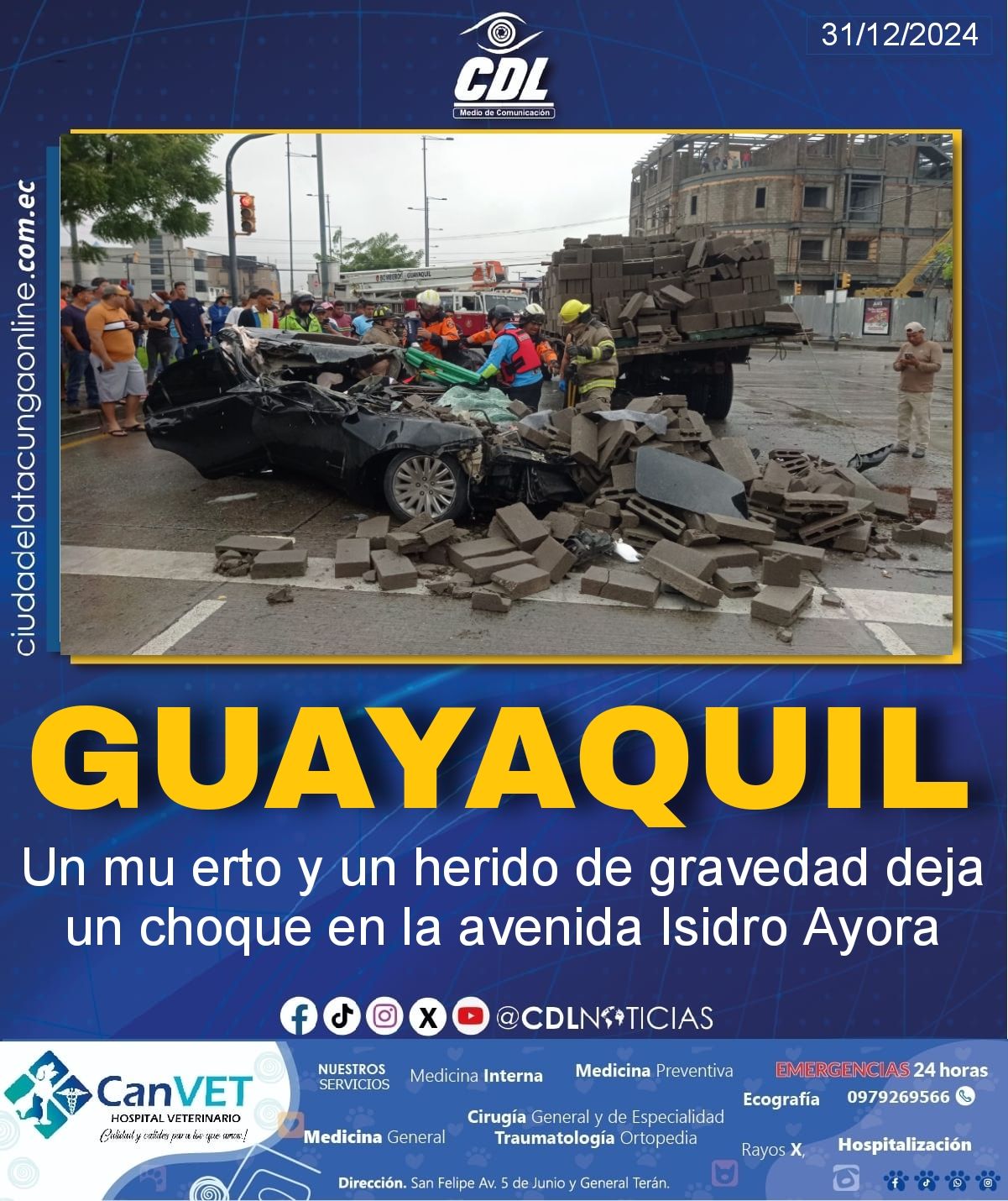 Guayaquil | Un mu erto y un herido de gravedad deja un choque en la avenida Isidro Ayora