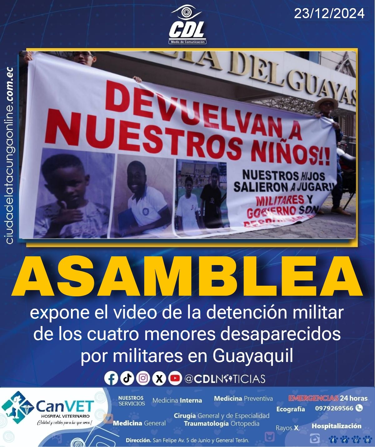 La Asamblea expone el video de la detención militar de los cuatro menores desaparecidos por militares en Guayaquil