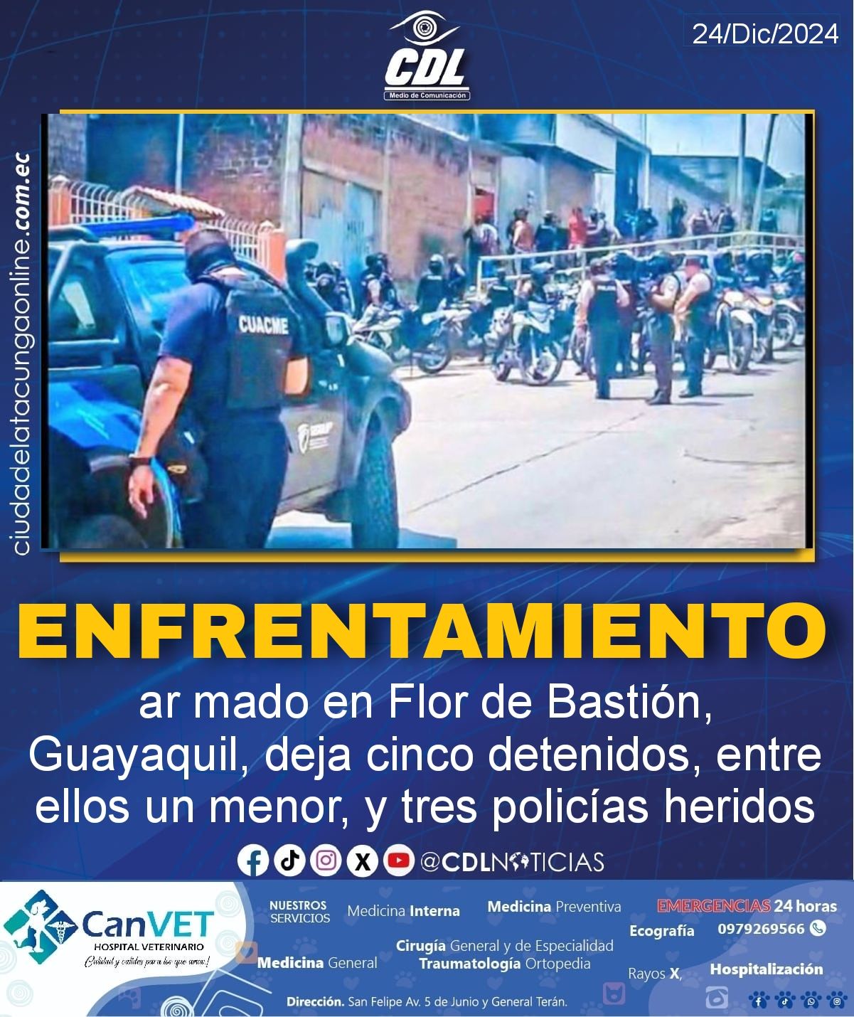 Enfrentamiento ar mado en Flor de Bastión, Guayaquil, deja cinco detenidos, entre ellos un menor, y tres policías heridos