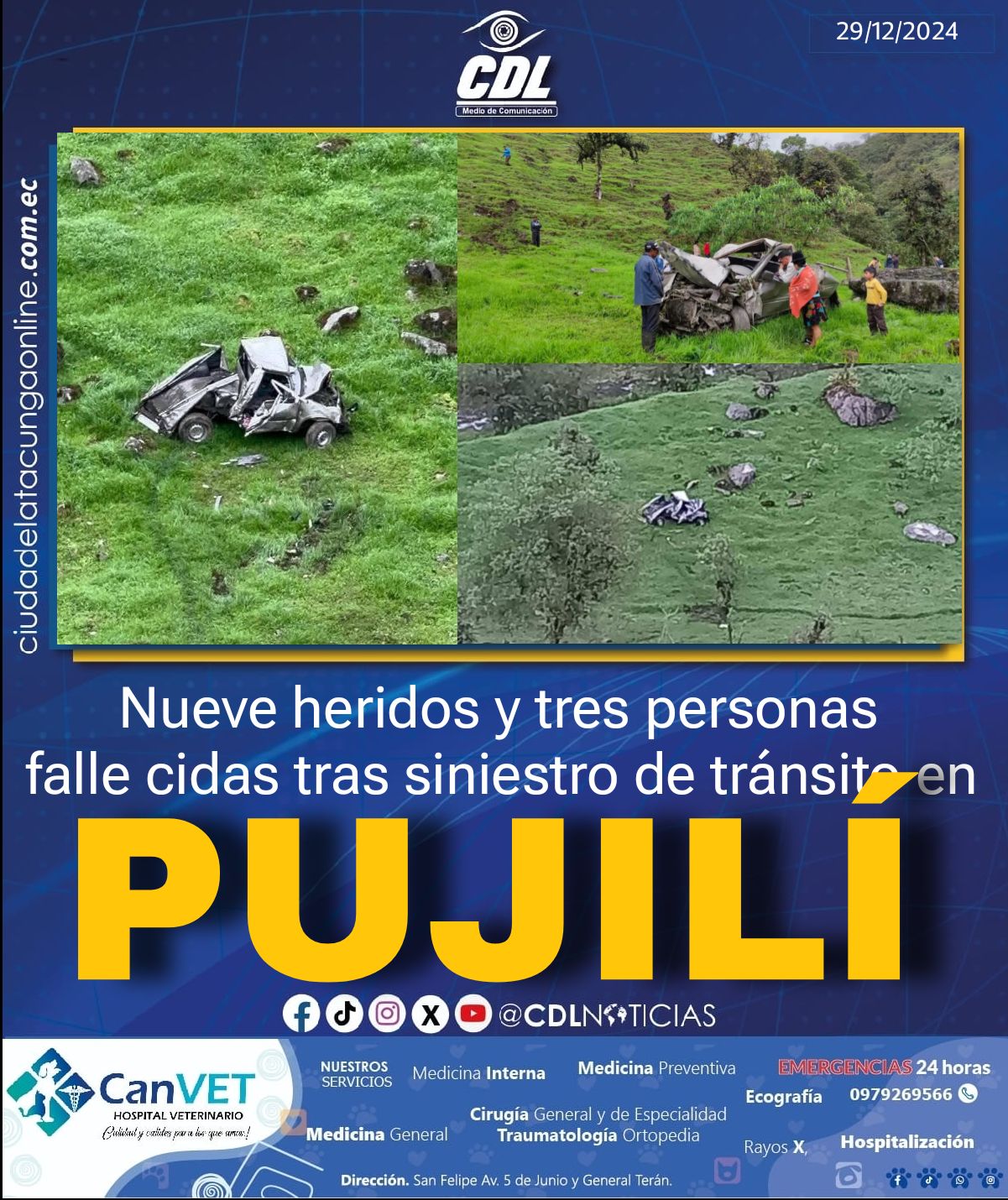 Nueve heridos y tres personas falle cidas tras siniestro de tránsito en Pujilí