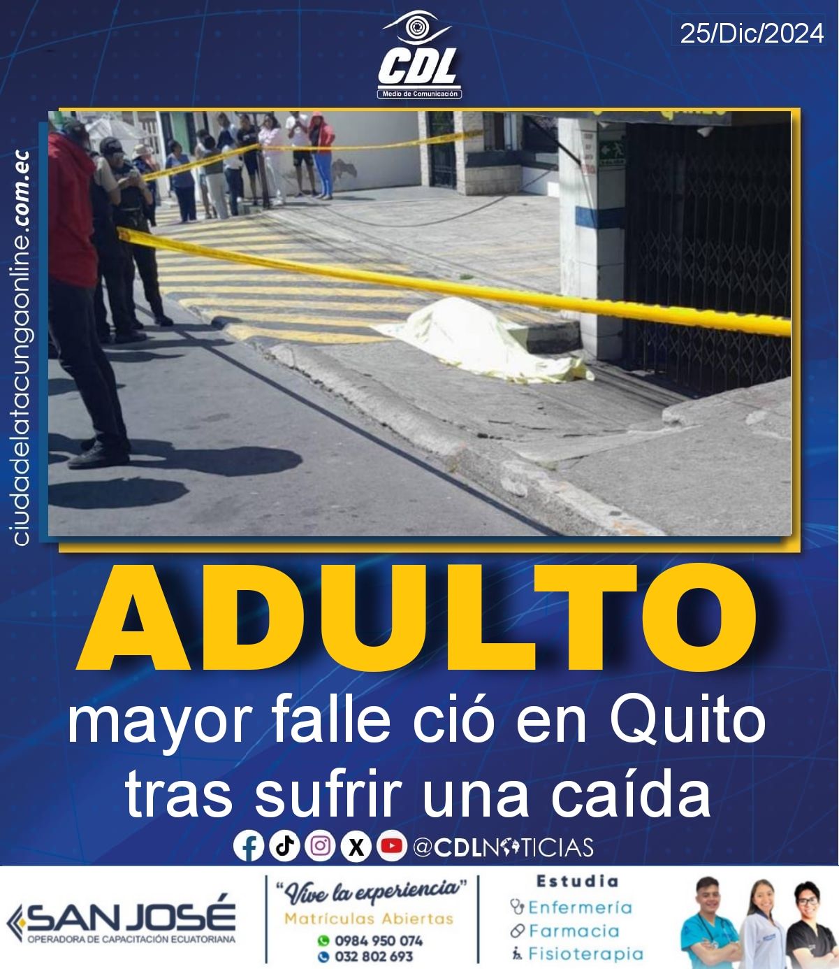 Un adulto mayor falle ció en Quito tras sufrir una caída